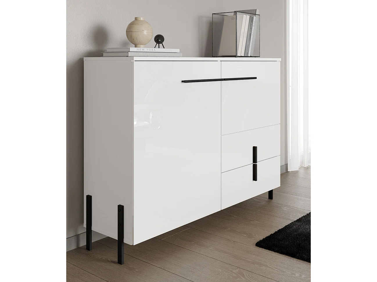 KOMMODE Vigo weiß / weiß Hochglanz 100 / 40 / 91cm