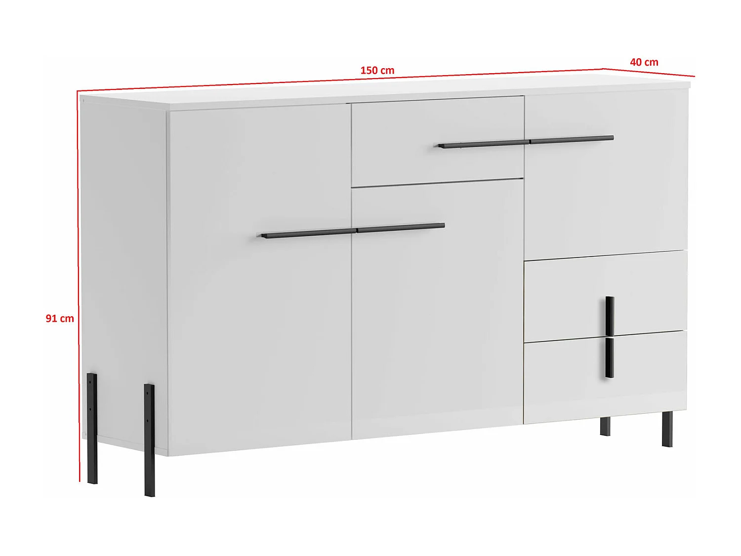 KOMMODE Vigo weiß / weiß Hochglanz 150 / 40 / 91cm