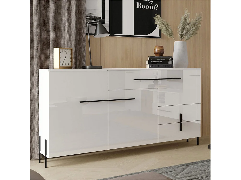 KOMMODE Vigo weiß / weiß Hochglanz 150 / 40 / 91cm