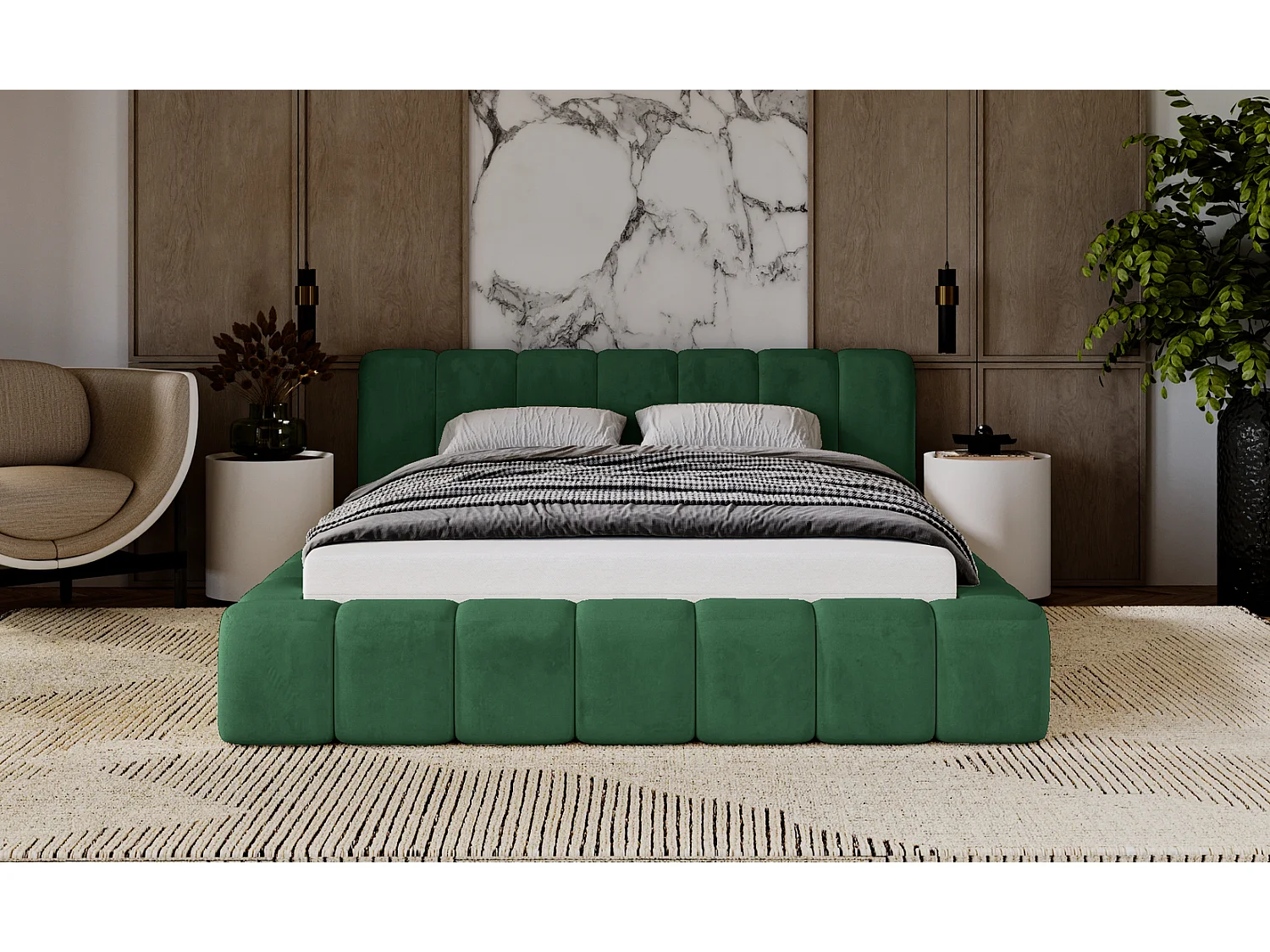 Emporius gestoffeerd tweepersoons bed 180x200 Bolonia - bed met opbergruimte - bed met lattenbodem - fluweel Groen (Magic Velvet 2225)