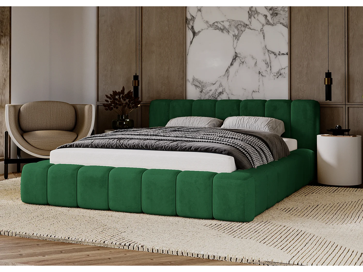 Emporius gestoffeerd tweepersoons bed 180x200 Bolonia - bed met opbergruimte - bed met lattenbodem - fluweel Groen (Magic Velvet 2225)