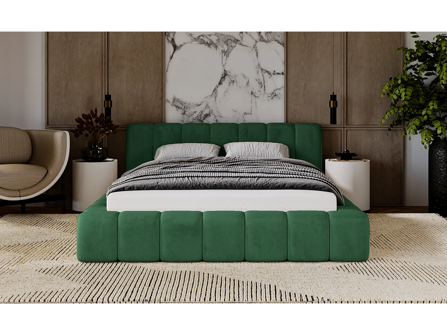Emporius gestoffeerd tweepersoons bed 180x200 Bolonia - bed met opbergruimte - bed met lattenbodem - fluweel Groen (Magic Velvet 2225)