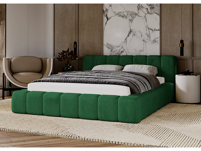 Emporius Lit rembourré 180x200 Bolonia - Lit adulte, lit capitonné, Lit double avec Rangement - Vert (Magic Velvet 2225)