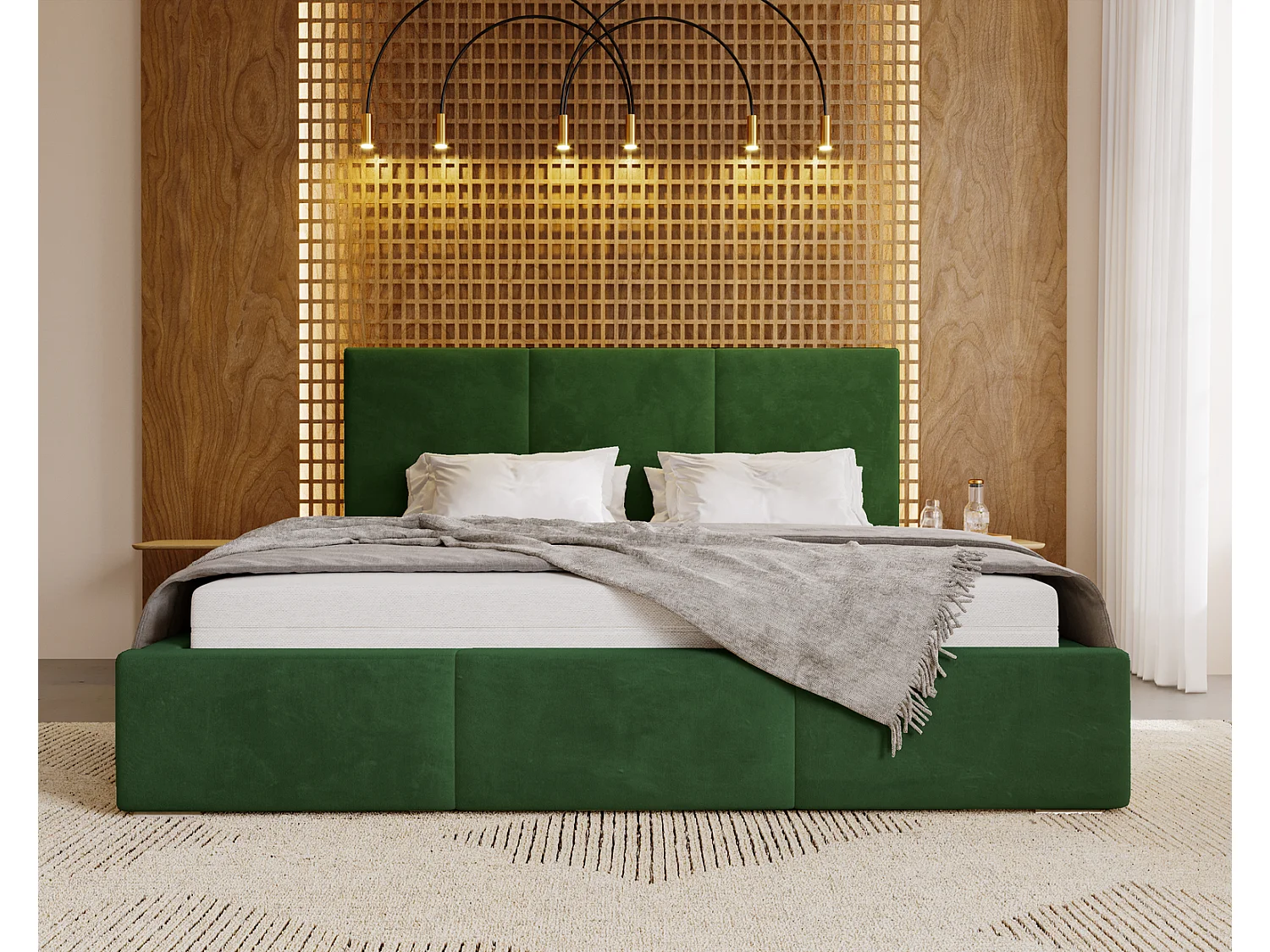 Emporius Lit 200x200 Lary - Lit avec rangement, Lit adulte rembourré - sommier à Lattes, tissu velours Vert (Magic Velvet 2225)