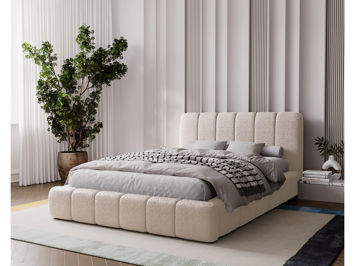 Emporius bed 180x200 Milan Bouclé - opbergruimte, lattenbodem, bedlade - tweepersoonsbed Bouclé - Beige (Anthology 3)