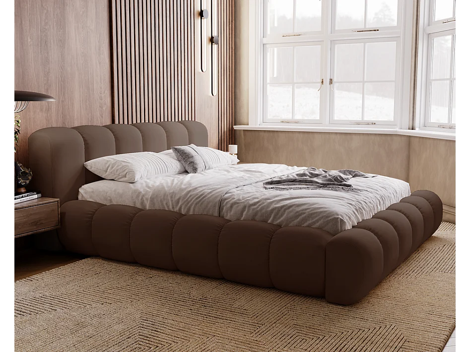 Emporius gestoffeerd bed 180x200 Cloud - Gestoffeerd Hoofdeinde, Lattenbodem, Opbergruimte - Tweepersoonsbed Fluweel - Bruin (Jupiter 31)