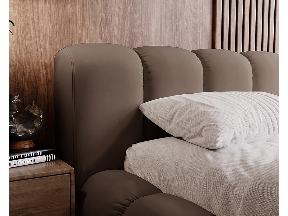 Emporius gestoffeerd bed 180x200 Cloud - Gestoffeerd Hoofdeinde, Lattenbodem, Opbergruimte - Tweepersoonsbed Fluweel - Bruin (Jupiter 31)