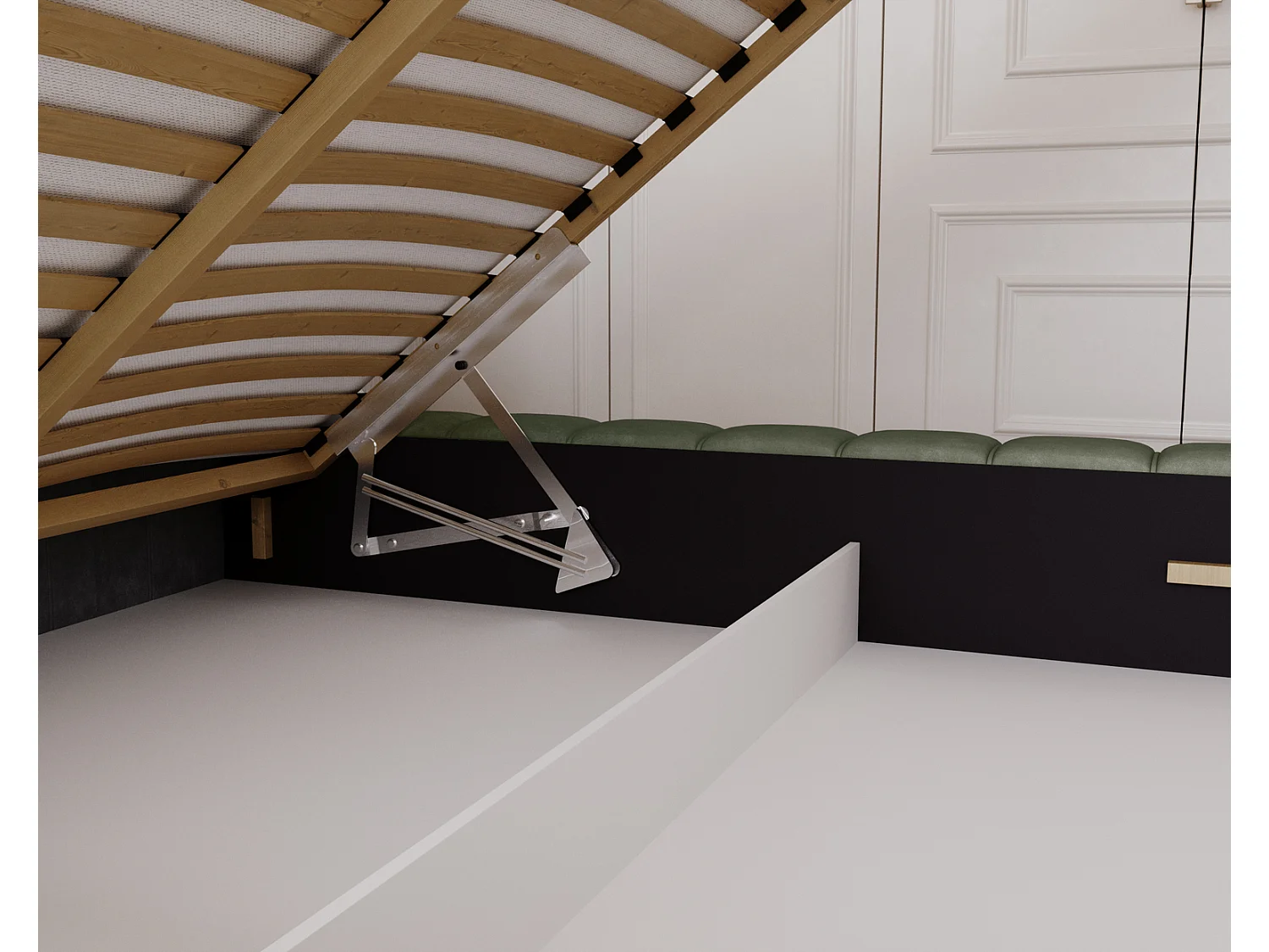 Emporius bed 180x200 met opbergruimte, lattenbodem Como - tweepersoonsbed, dik schuim, fluwelen - Groen (Whisper 11)