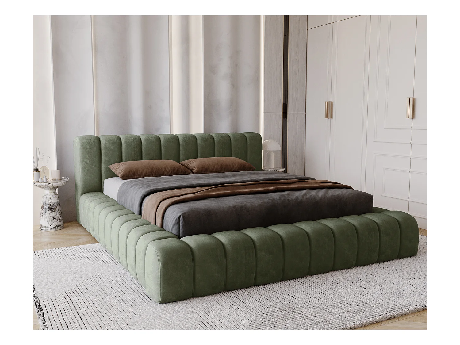 Emporius Lit avec Rangement 180x200cm Como, Lit capitonné, Lit adulte  - Mousse épaisse, tissu Velvet Vert (Whisper 11)