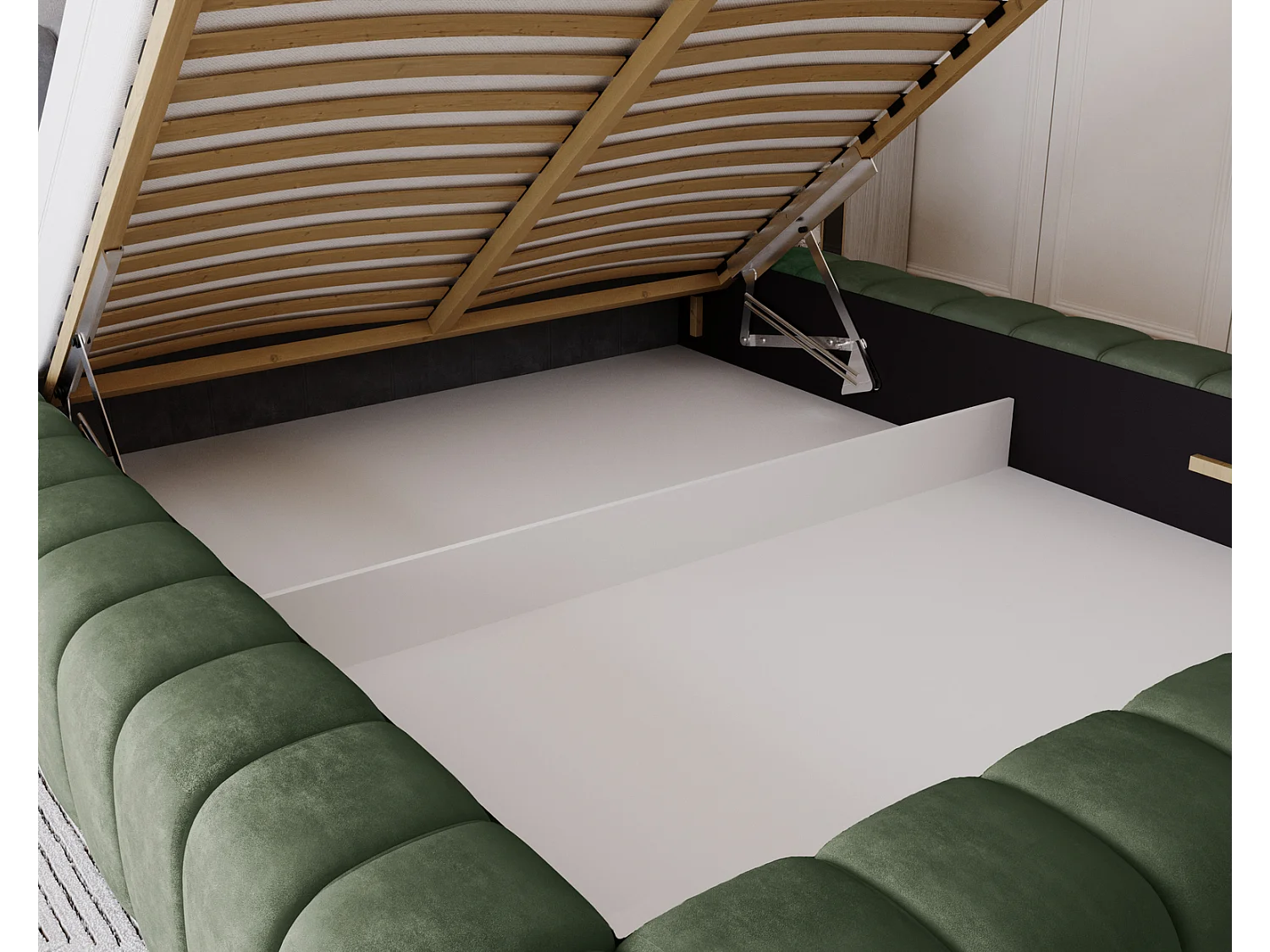 Emporius bed 180x200 met opbergruimte, lattenbodem Como - tweepersoonsbed, dik schuim, fluwelen - Groen (Whisper 11)