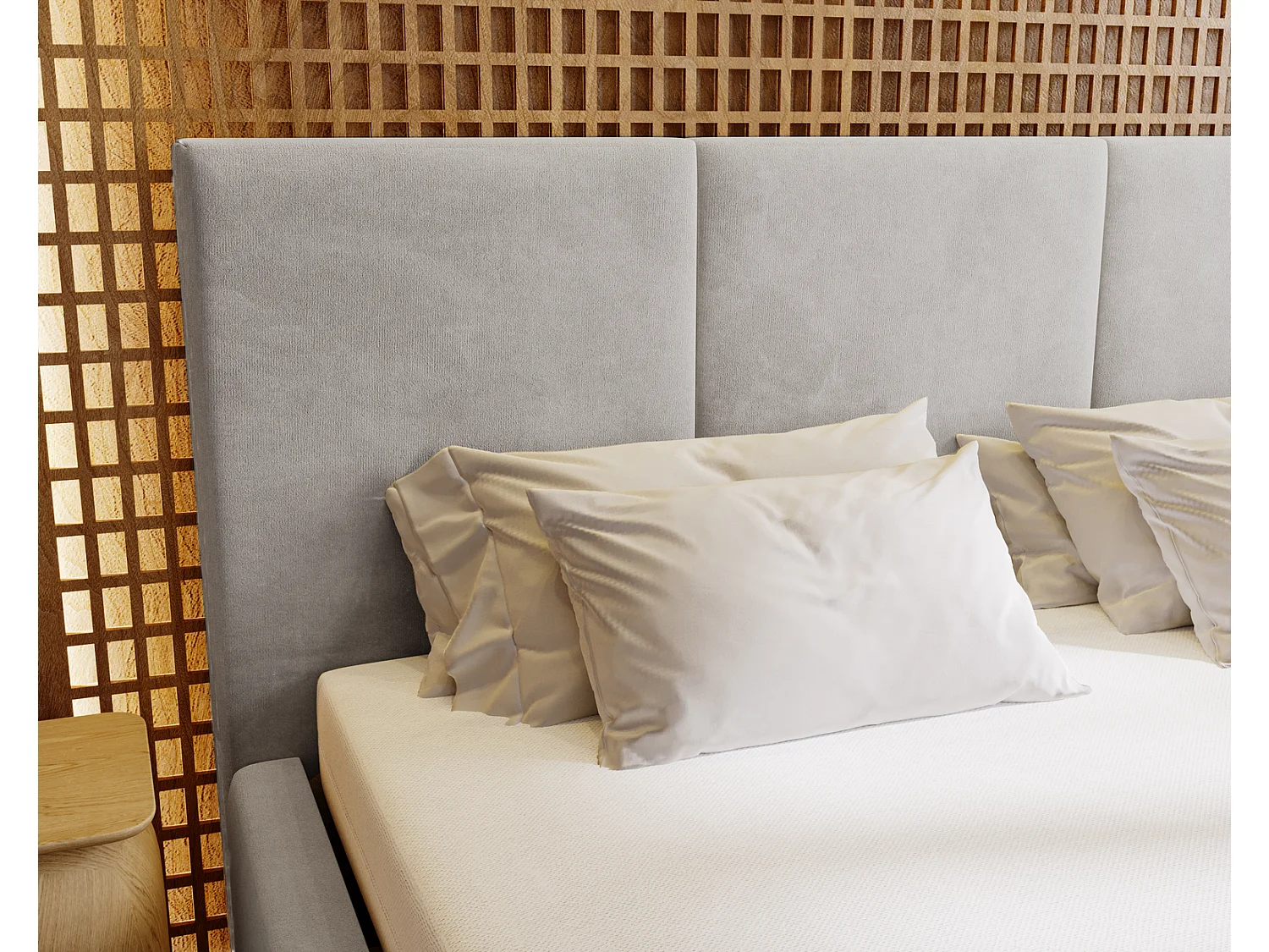 Emporius Lit 140x200 Lary - Lit avec rangement, Lit adulte rembourré - sommier à Lattes, tissu velours Gris clair (Magic Velvet 2218)