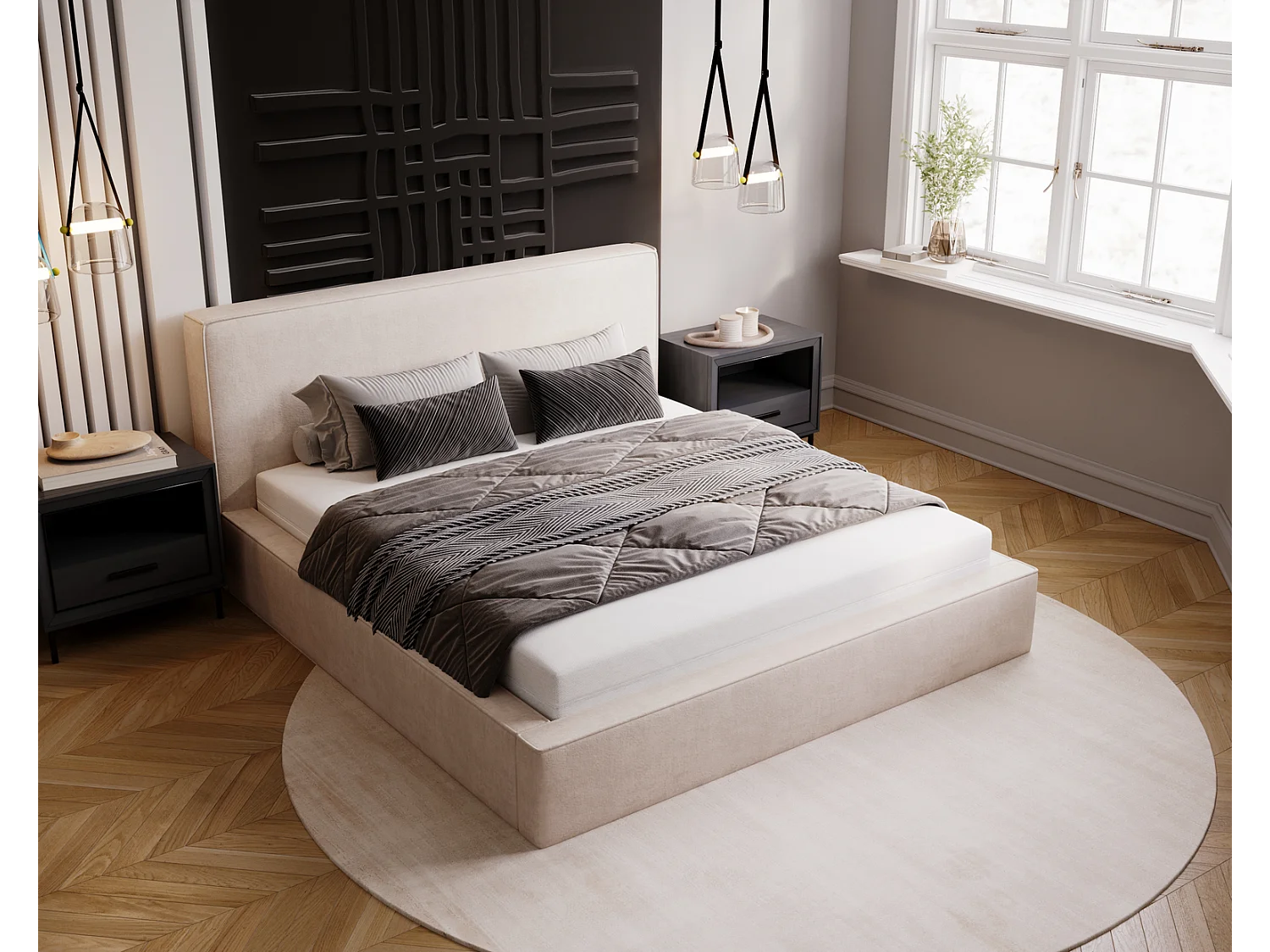 Emporius Gestoffeerd bed 180x200 Amare - tweepersoonsbed met opbergruimte - fluwelen Beige (Komodo 11)