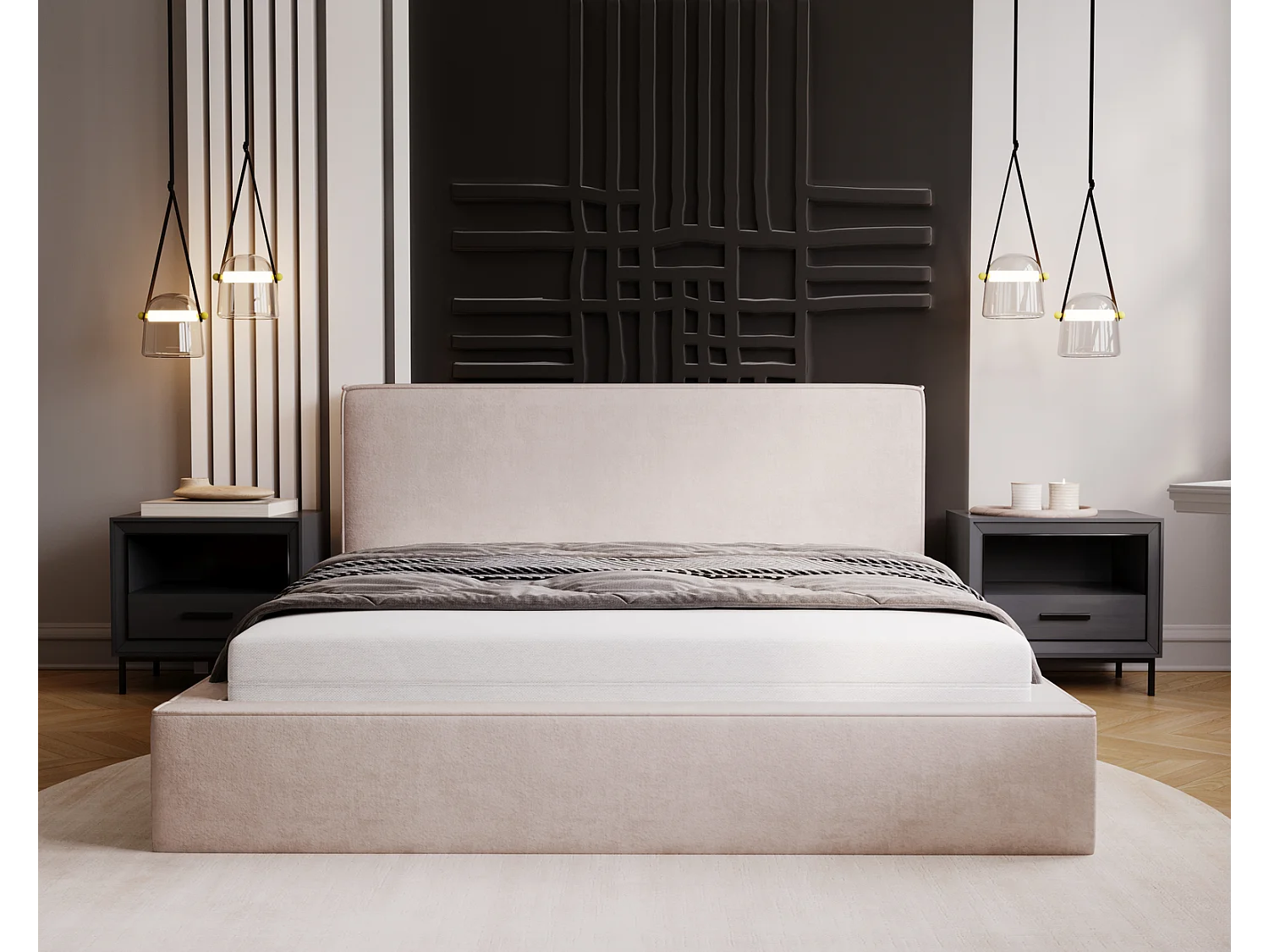 Emporius Gestoffeerd bed 180x200 Amare - tweepersoonsbed met opbergruimte - fluwelen Beige (Komodo 11)