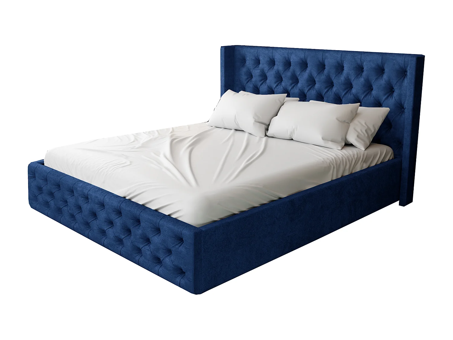 Emporius Lit adulte 140x200 Rolia - Lit double, capitonné - sommier à lattes, rangement, tête de lit - Velvet Bleu (Kronos 09)