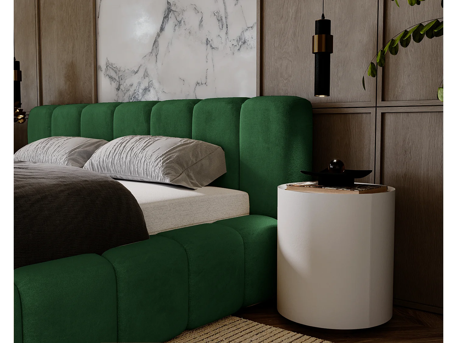 Emporius gestoffeerd tweepersoons bed 140x200 Bolonia - bed met opbergruimte - bed met lattenbodem - fluweel Groen (Magic Velvet 2225)