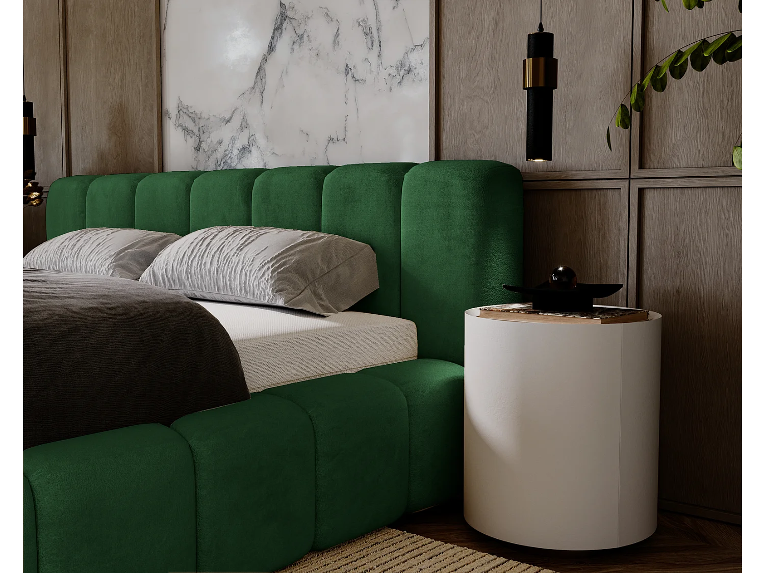 Emporius gestoffeerd tweepersoons bed 140x200 Bolonia - bed met opbergruimte - bed met lattenbodem - fluweel Groen (Magic Velvet 2225)