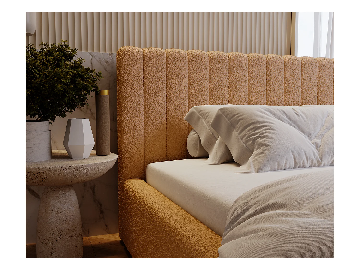 Emporius Lit Rembourré 200x200 cm Billo - lit double avec Rangement, Tête de Lit - Lit adulte, Chambre d'Adolescent - Bouclé Orange (Anthology 10)