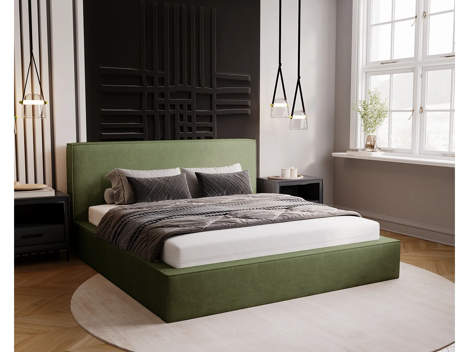 Emporius Lit double, lit adulte avec Rangement 200x200 cm Amare - Velour Vert (Komodo 61)