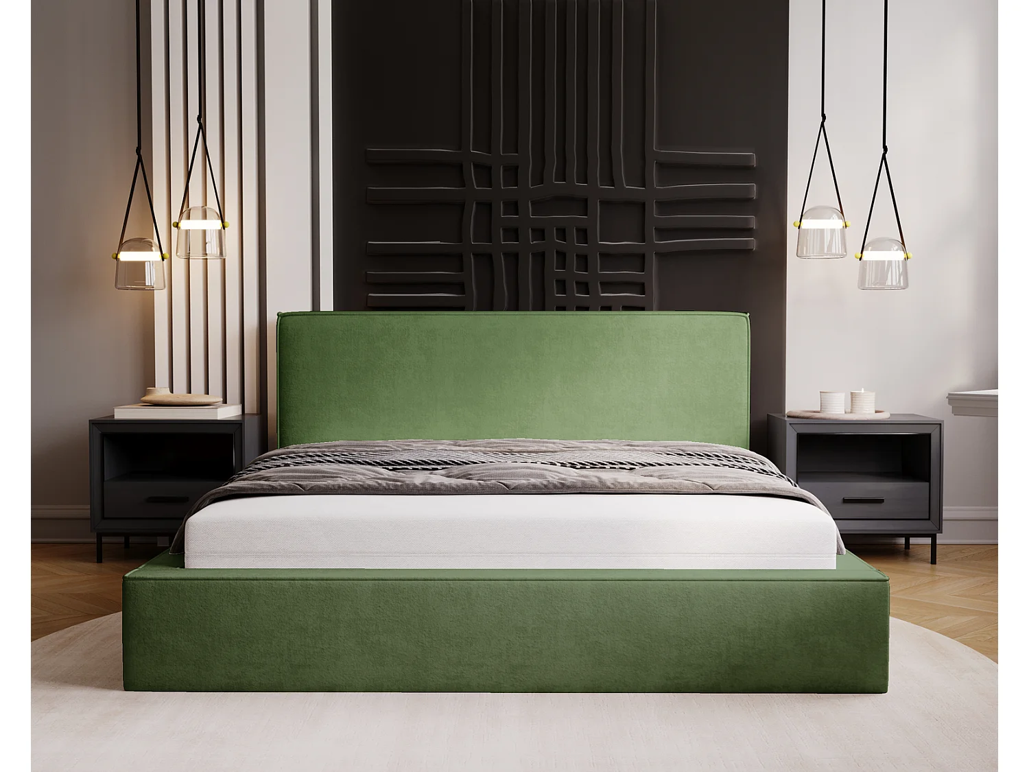 Emporius Lit double, lit adulte avec Rangement 200x200 cm Amare - Velour Vert (Komodo 61)