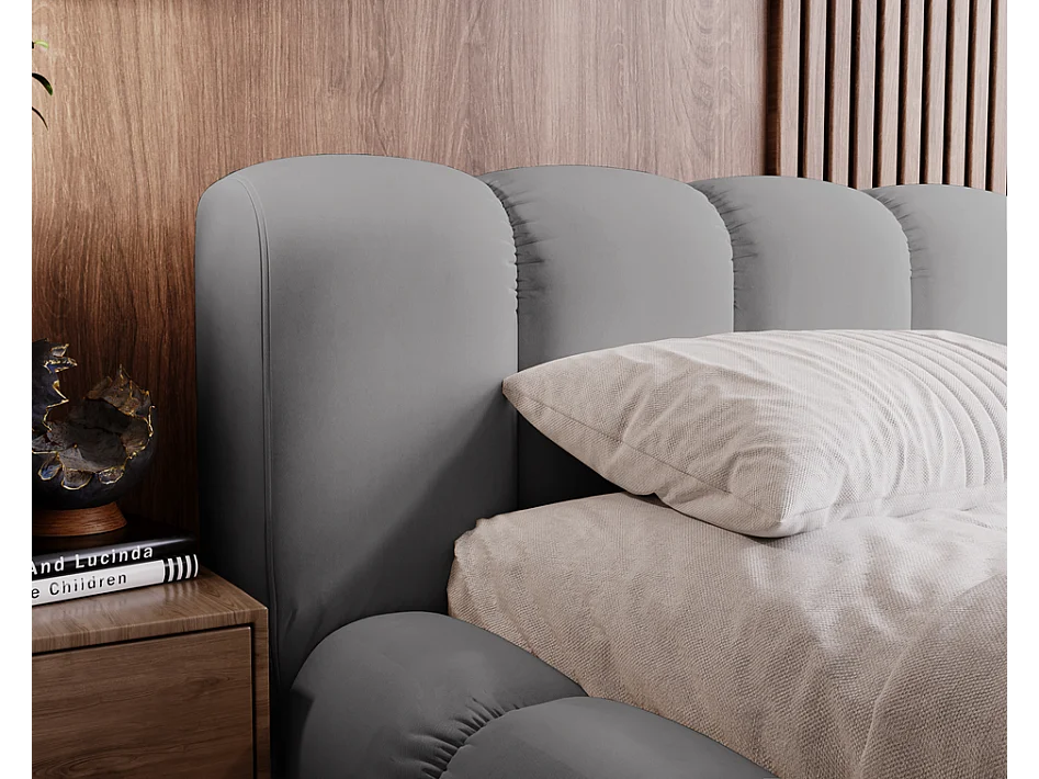 Emporius gestoffeerd bed 180x200 Cloud - Gestoffeerd Hoofdeinde, Lattenbodem, Opbergruimte - Tweepersoonsbed Fluweel - Donkergrijs (Jupiter 22)