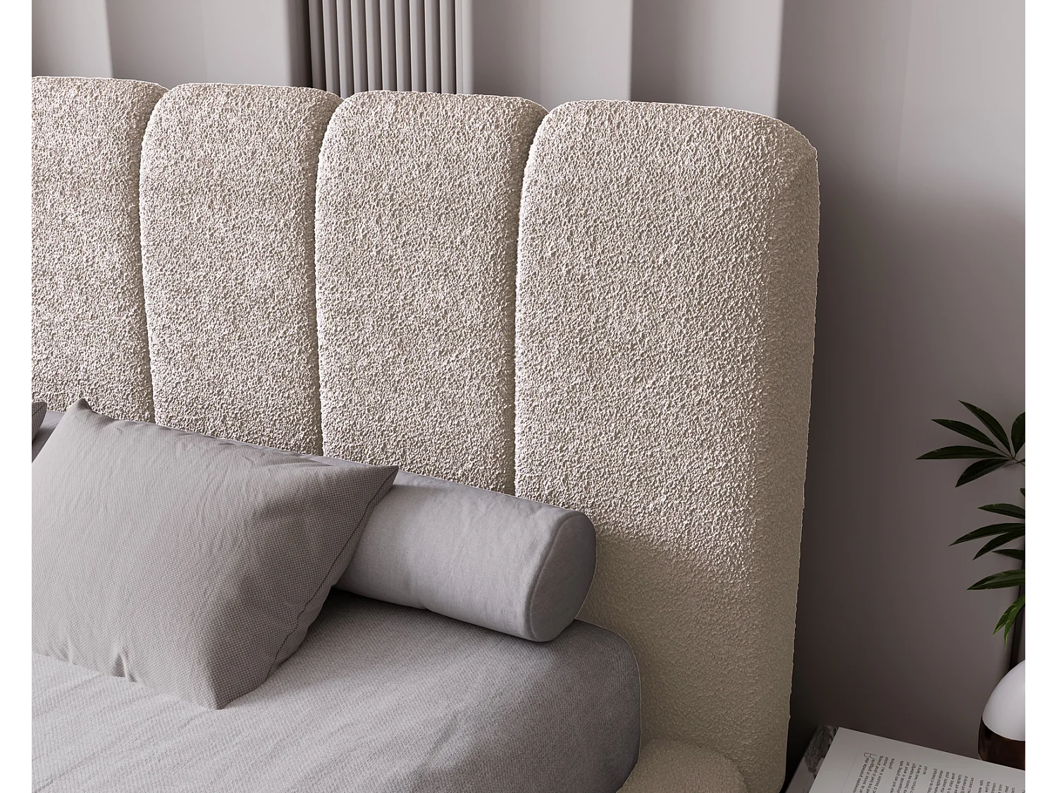 Emporius Lit coffre 200x200 Milan, Lit Rembourré avec Rangement - Lit bouclé Beige (Anthology 3)