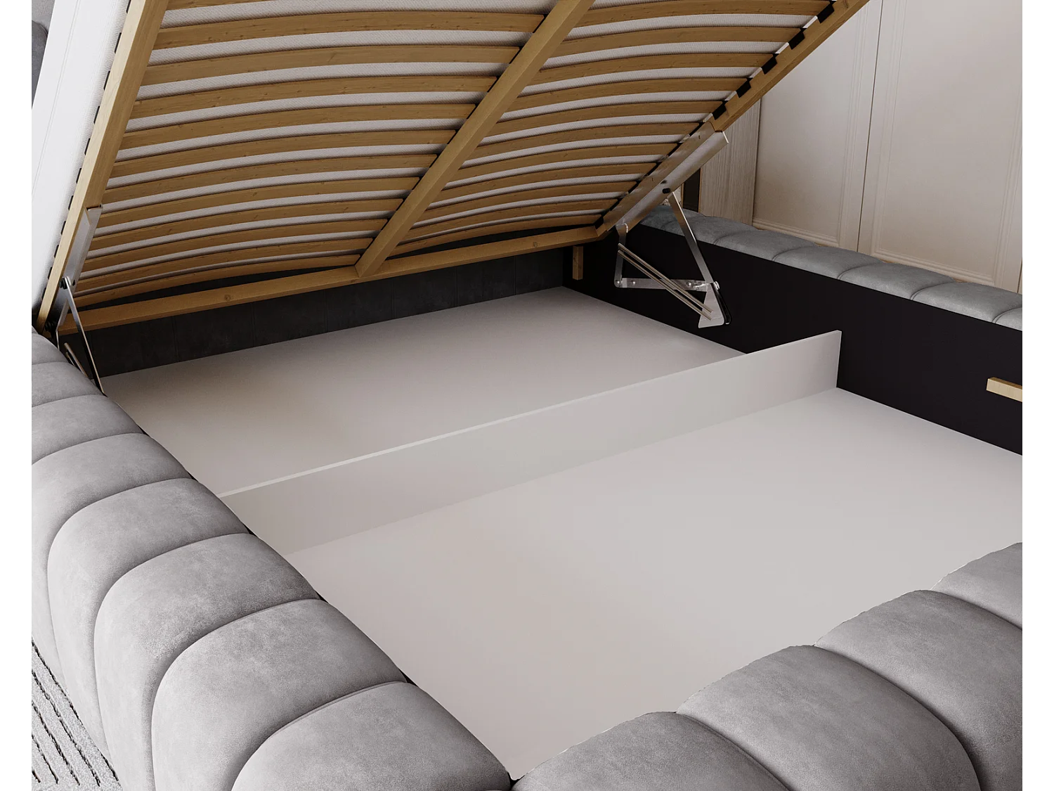 Emporius Lit avec Rangement 180x200cm Como, Lit capitonné, Lit adulte  - Mousse épaisse, tissu Velvet Gris (Whisper 17)