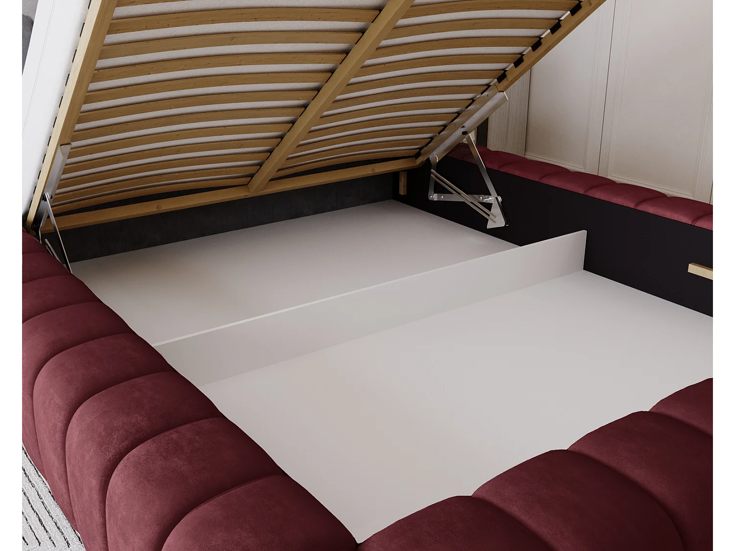 Emporius bed 180x200 met opbergruimte, lattenbodem Como - tweepersoonsbed, dik schuim, fluwelen - Rood (Whisper 14)