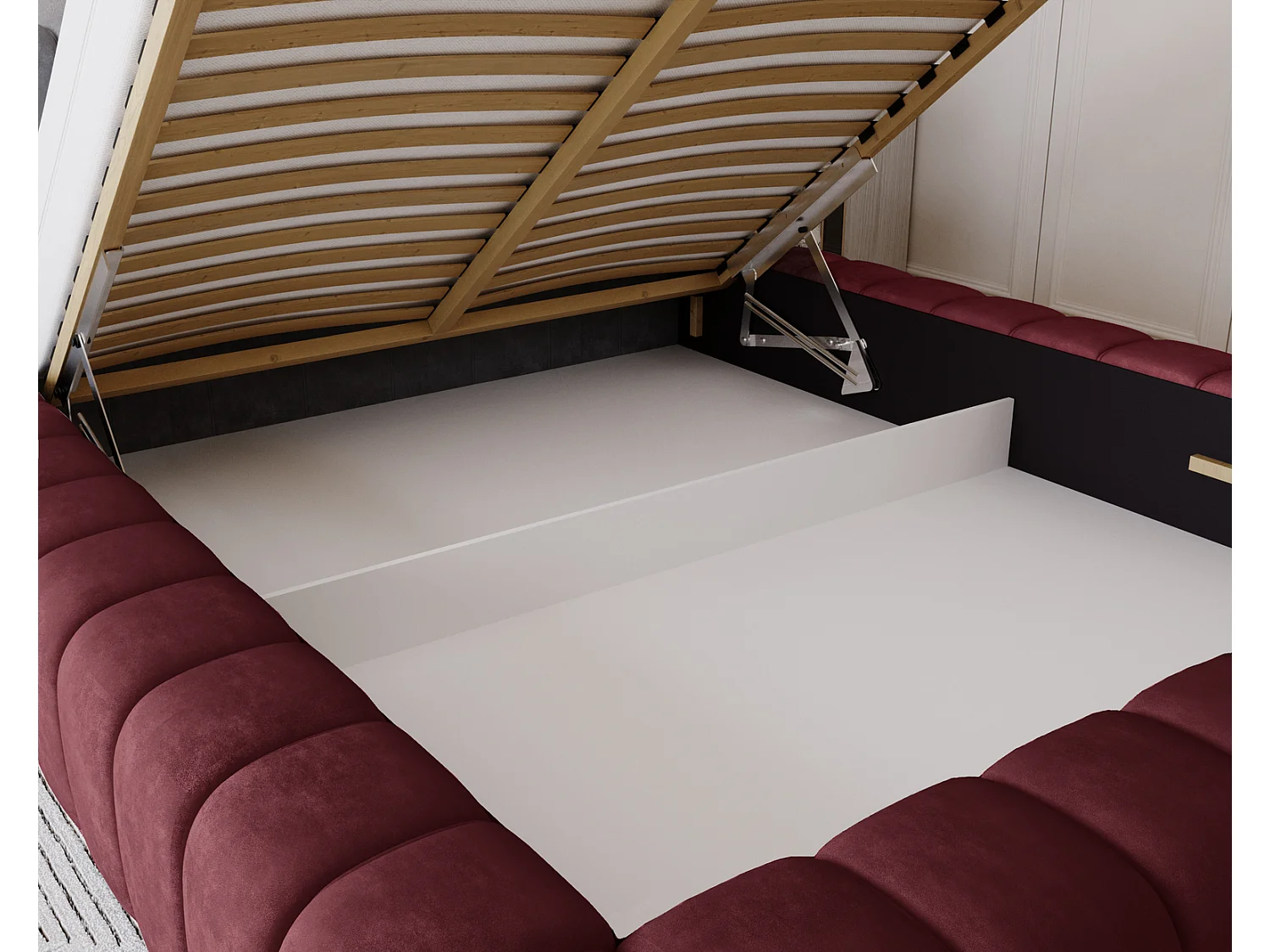 Emporius bed 140x200 met opbergruimte, lattenbodem Como - tweepersoonsbed, dik schuim, fluwelen - Rood (Whisper 14)