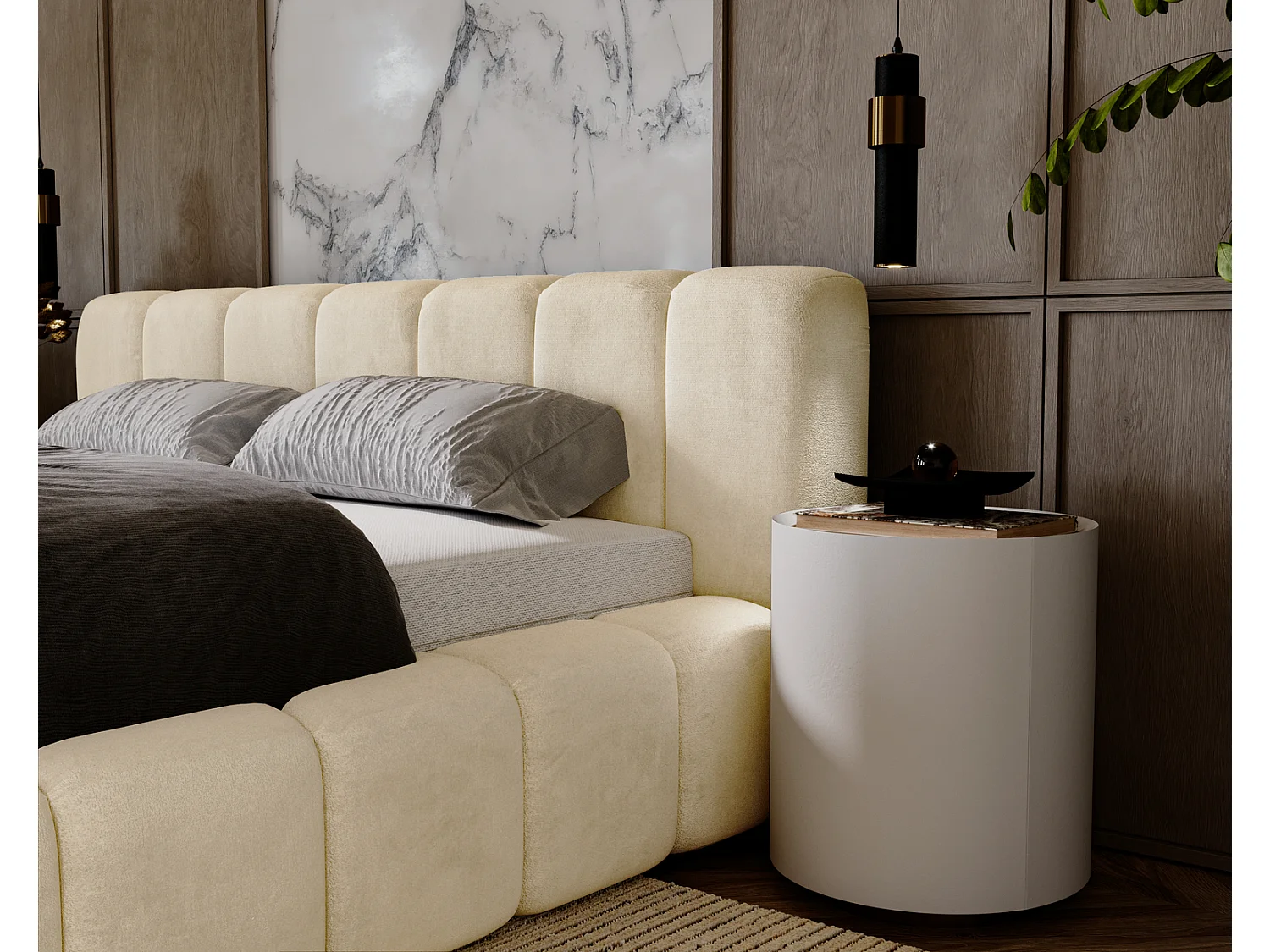 Emporius Lit rembourré 140x200 Bolonia - Lit adulte, lit capitonné, Lit double avec Rangement - Beige (Magic Velvet 2201)