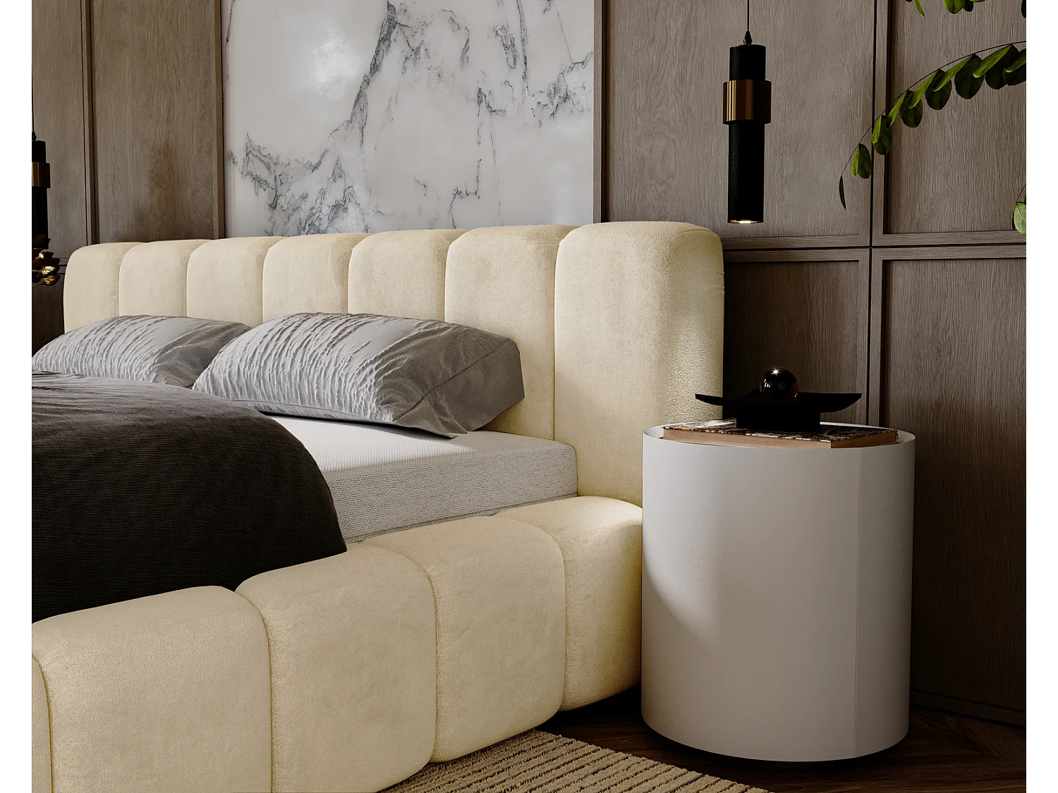 Emporius gestoffeerd tweepersoons bed 140x200 Bolonia - bed met opbergruimte - bed met lattenbodem - fluweel Beige (Magic Velvet 2201)