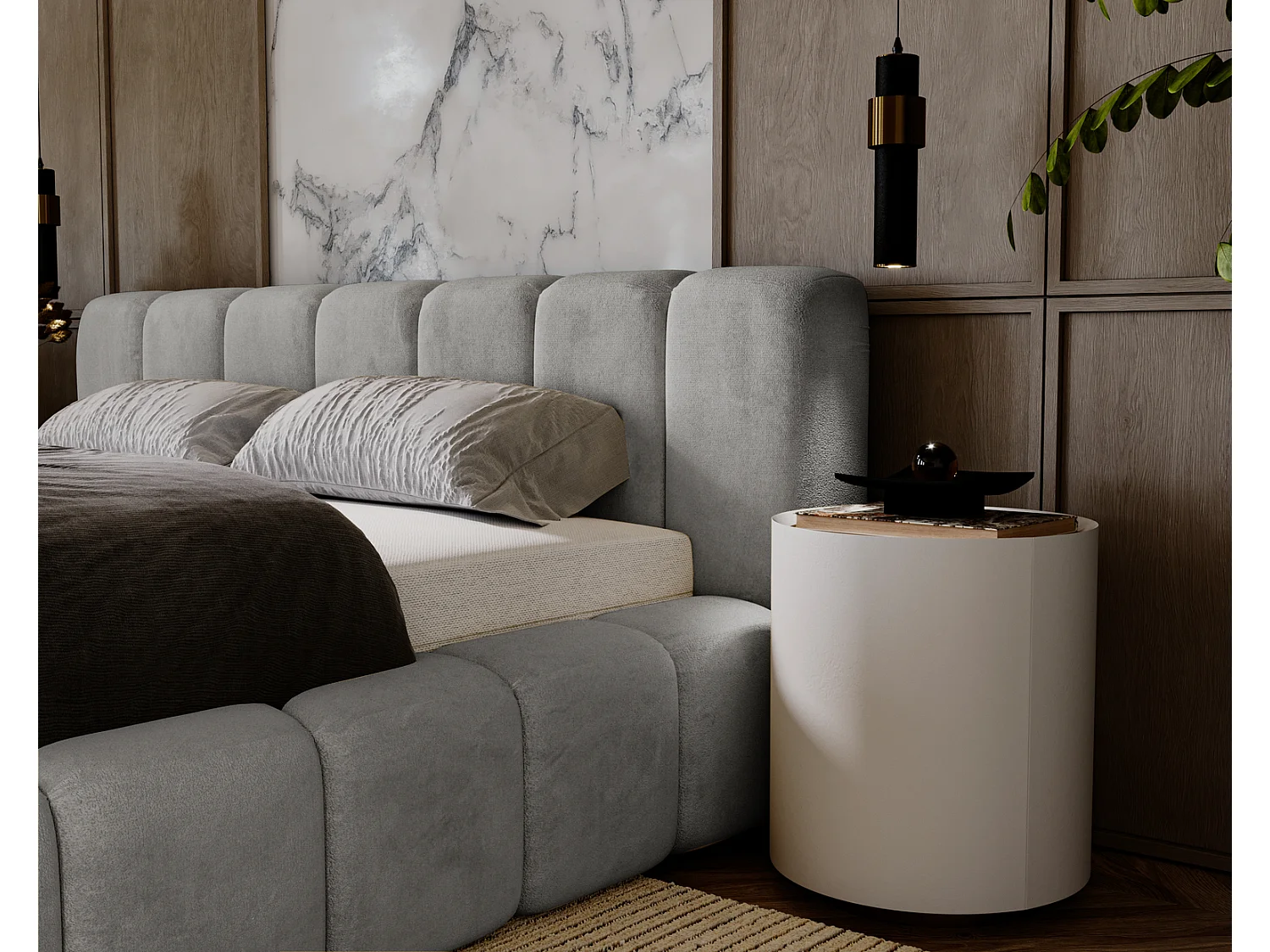 Emporius Lit rembourré 140x200 Bolonia - Lit adulte, lit capitonné, Lit double avec Rangement - Gris (Magic Velvet 2217)