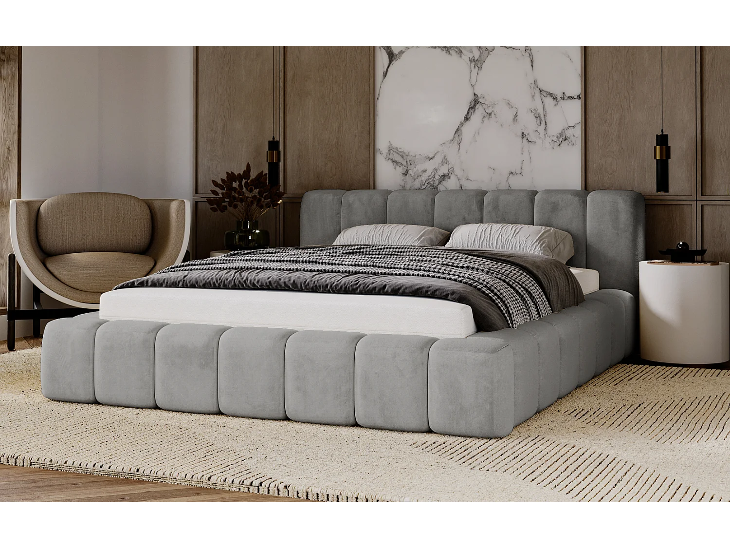 Emporius gestoffeerd tweepersoons bed 140x200 Bolonia - bed met opbergruimte - bed met lattenbodem - fluweel Grijs (Magic Velvet 2217)