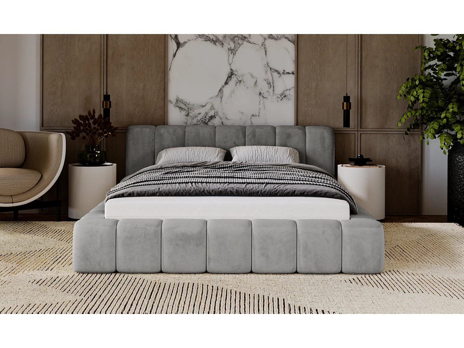 Emporius gestoffeerd tweepersoons bed 140x200 Bolonia - bed met opbergruimte - bed met lattenbodem - fluweel Grijs (Magic Velvet 2217)