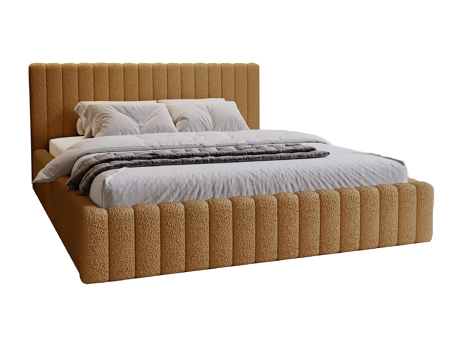 Emporius Lit Rembourré 180x200 cm Billo - lit double avec Rangement, Tête de Lit - Lit adulte, Chambre d'Adolescent - Bouclé Orange (Anthology 10)