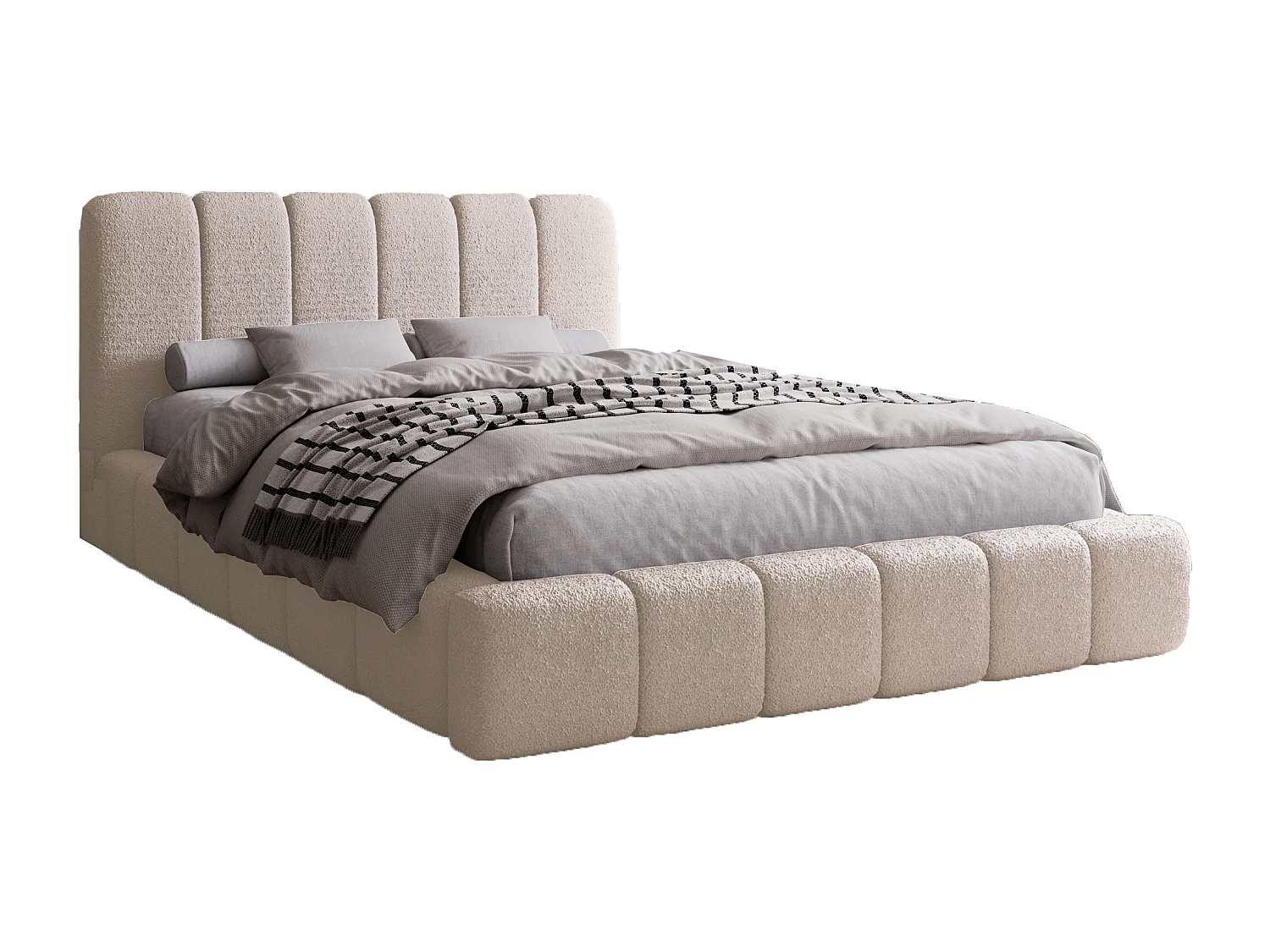 Emporius Lit coffre 140x200 Milan, Lit Rembourré avec Rangement - Lit bouclé Beige (Anthology 3)