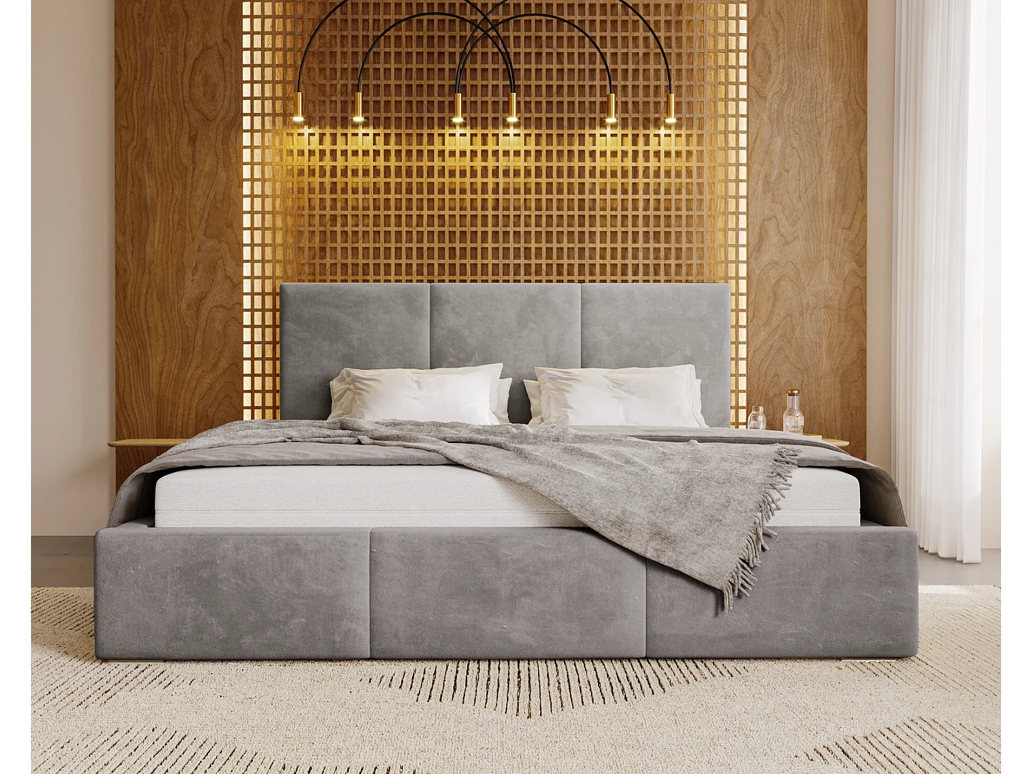 Emporius Lit 160x200 Lary - Lit avec rangement, Lit adulte rembourré - sommier à Lattes, tissu velours Gris (Magic Velvet 2217)