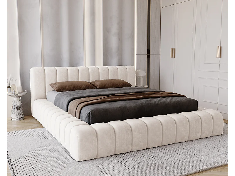 Emporius Lit avec Rangement 180x200cm Como, Lit capitonné, Lit adulte  - Mousse épaisse, tissu Velvet Crème (Whisper 1)