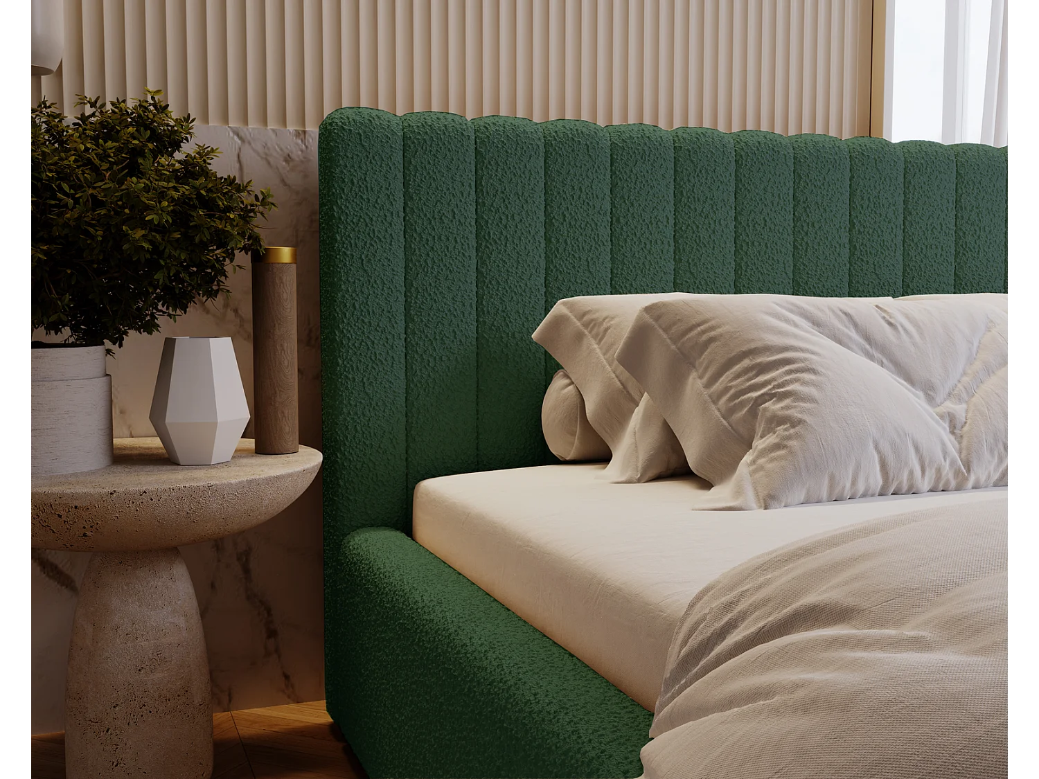 Emporius Lit Rembourré 180x200 cm Billo - lit double avec Rangement, Tête de Lit - Lit adulte, Chambre d'Adolescent - Bouclé Vert (Anthology 13)