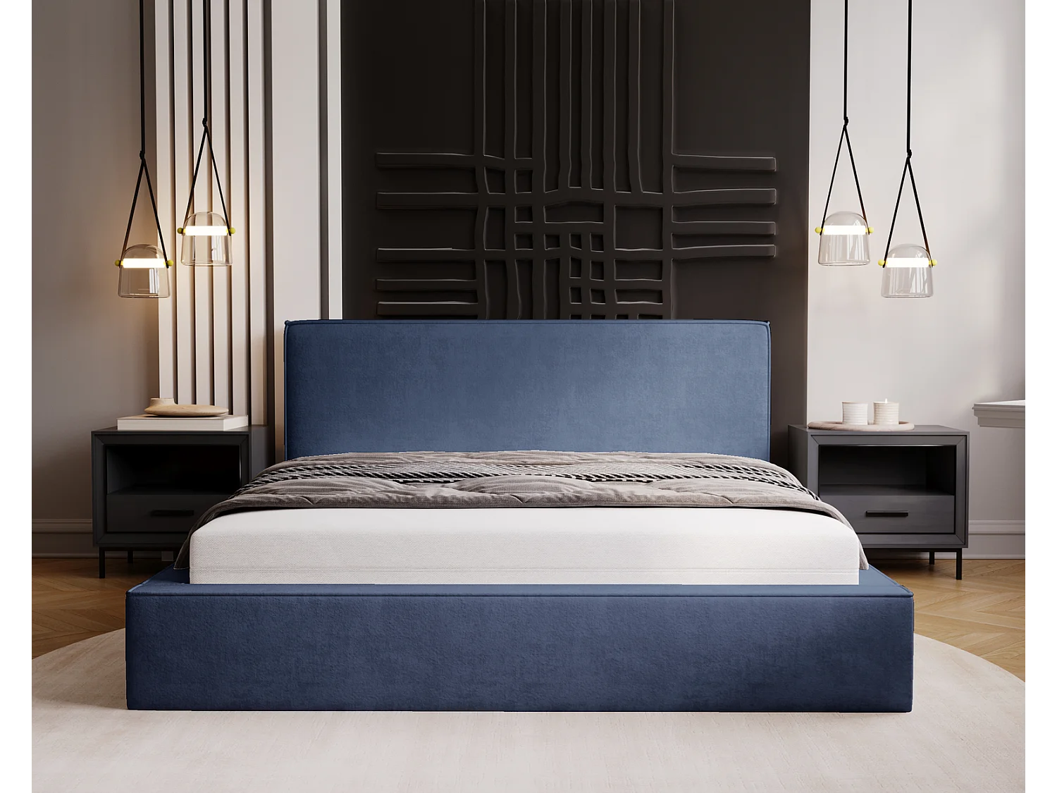 Emporius Gestoffeerd bed 160x200 Amare - tweepersoonsbed met opbergruimte - fluwelen Blauw (Komodo 50)