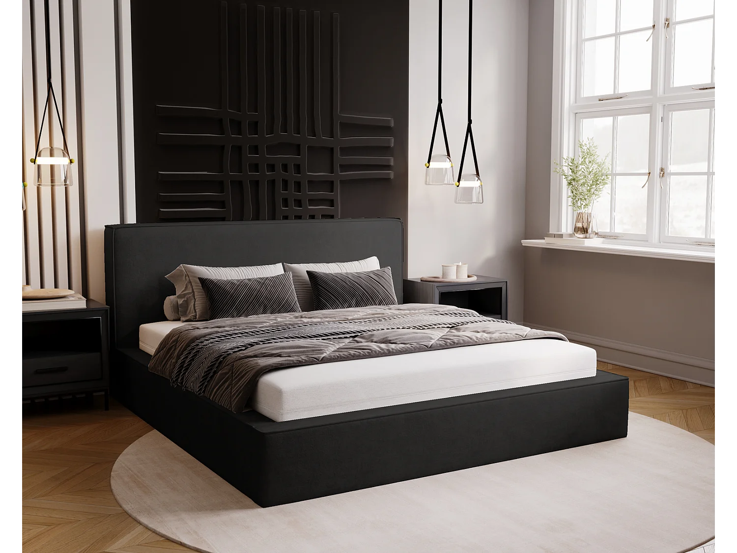 Emporius Gestoffeerd bed 140x200 Amare - tweepersoonsbed met opbergruimte - fluwelen Zwart (Komodo 23)