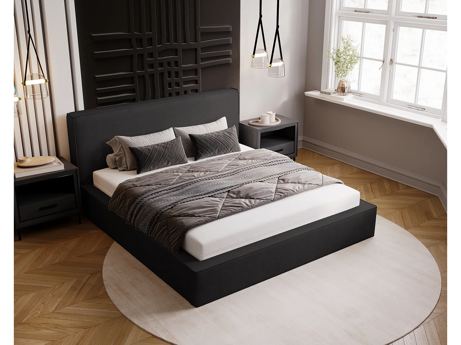 Emporius Gestoffeerd bed 140x200 Amare - tweepersoonsbed met opbergruimte - fluwelen Zwart (Komodo 23)