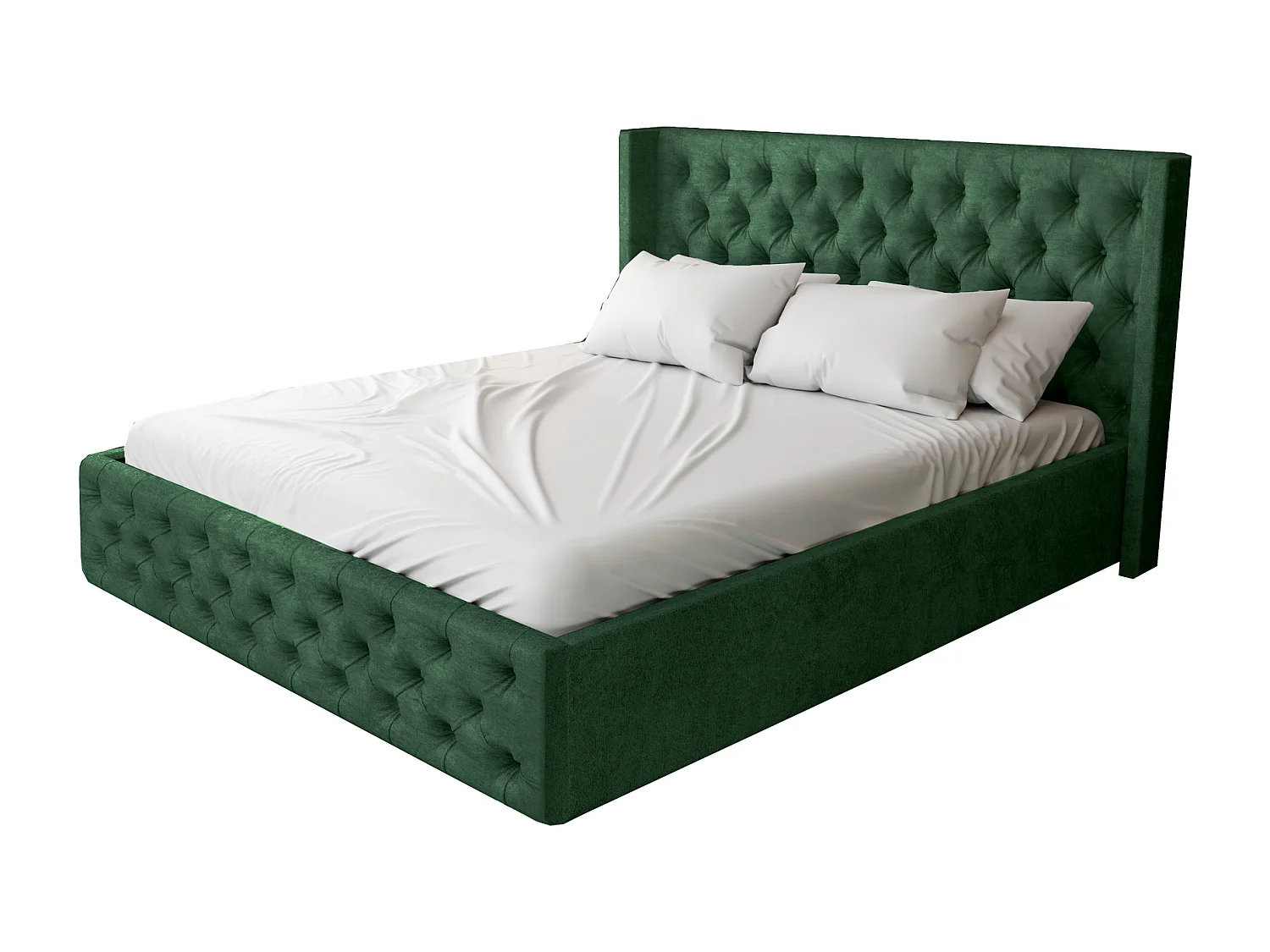 Emporius Lit adulte 160x200 Rolia - Lit double, capitonné - sommier à lattes, rangement, tête de lit - Velvet Vert (Kronos 19)