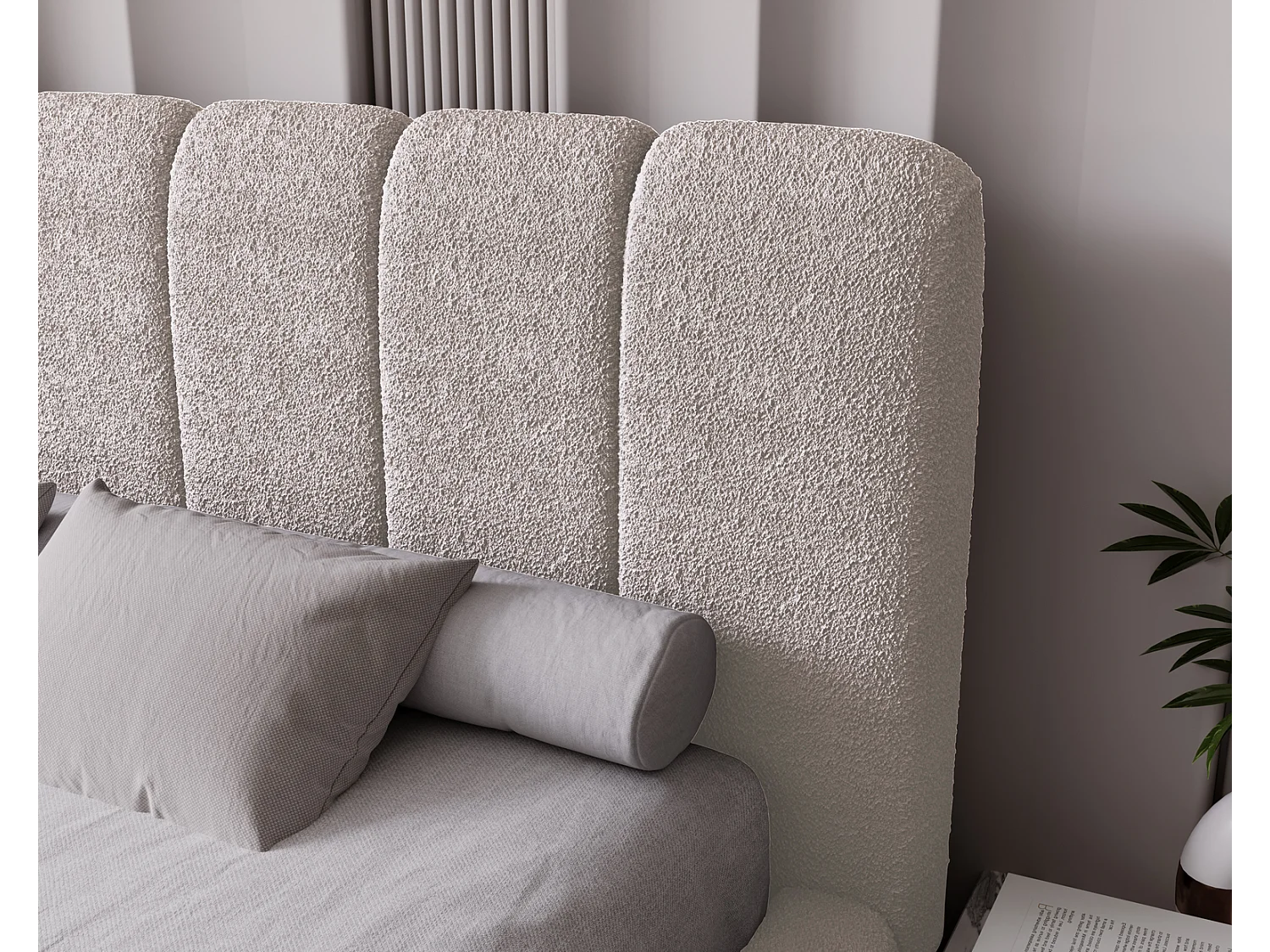 Emporius bed 180x200 Milan Bouclé - opbergruimte, lattenbodem, bedlade - tweepersoonsbed Bouclé - Crème (Anthology 1)