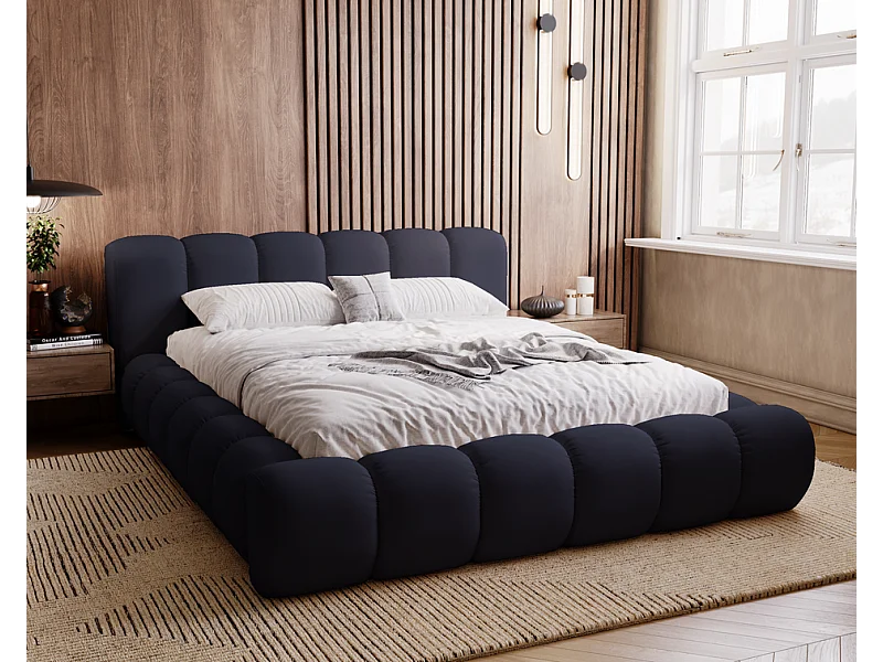 Emporius gestoffeerd bed 140x200 Cloud - Gestoffeerd Hoofdeinde, Lattenbodem, Opbergruimte - Tweepersoonsbed Fluweel - Blauw (Jupiter 70)