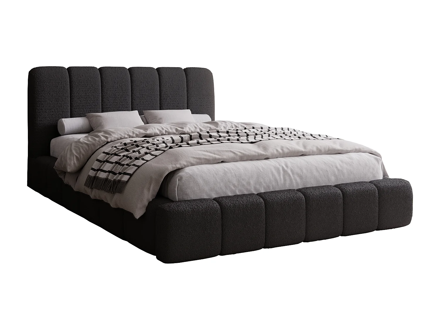 Emporius Lit coffre 160x200 Milan, Lit Rembourré avec Rangement - Lit bouclé Noir (Anthology 19)