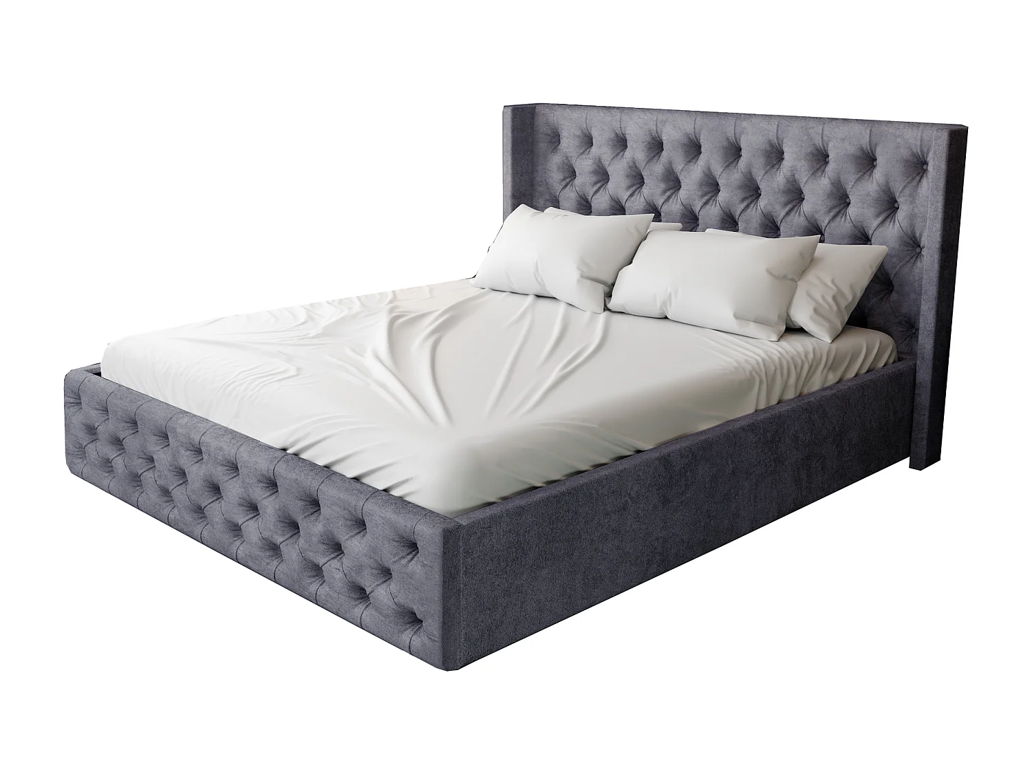 Emporius Lit adulte 200x200 Rolia - Lit double, capitonné - sommier à lattes, rangement, tête de lit - Velvet Gris foncé (Paros 06)