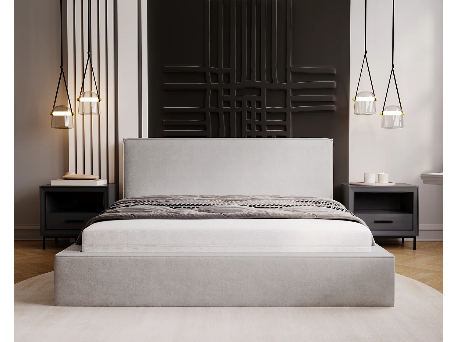 Emporius Gestoffeerd bed 160x200 Amare - tweepersoonsbed met opbergruimte - fluwelen Lichtgrijs (Komodo 20)