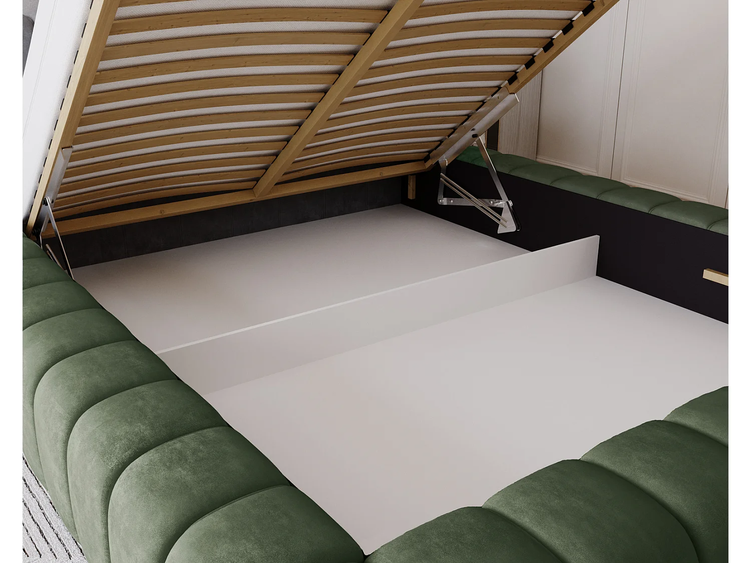 Emporius Lit avec Rangement 140x200cm Como, Lit capitonné, Lit adulte  - Mousse épaisse, tissu Velvet Vert (Whisper 11)