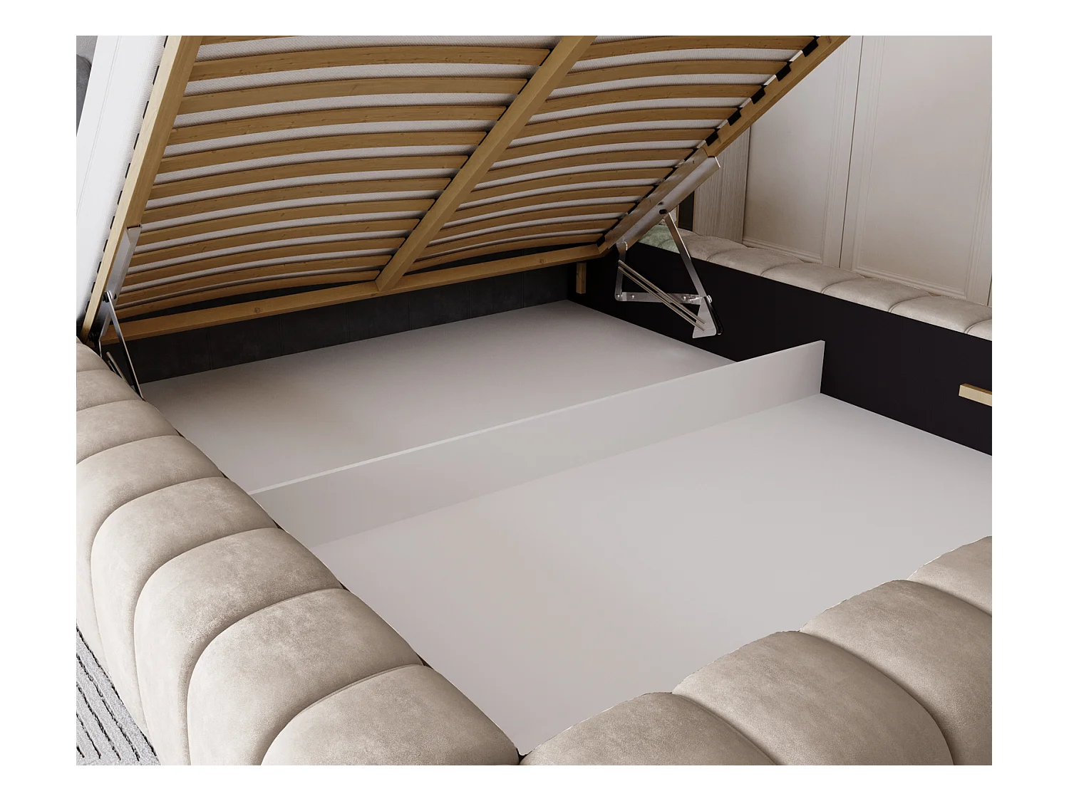 Emporius Lit avec Rangement 160x200cm Como, Lit capitonné, Lit adulte  - Mousse épaisse, tissu Velvet Beige (Whisper 2)