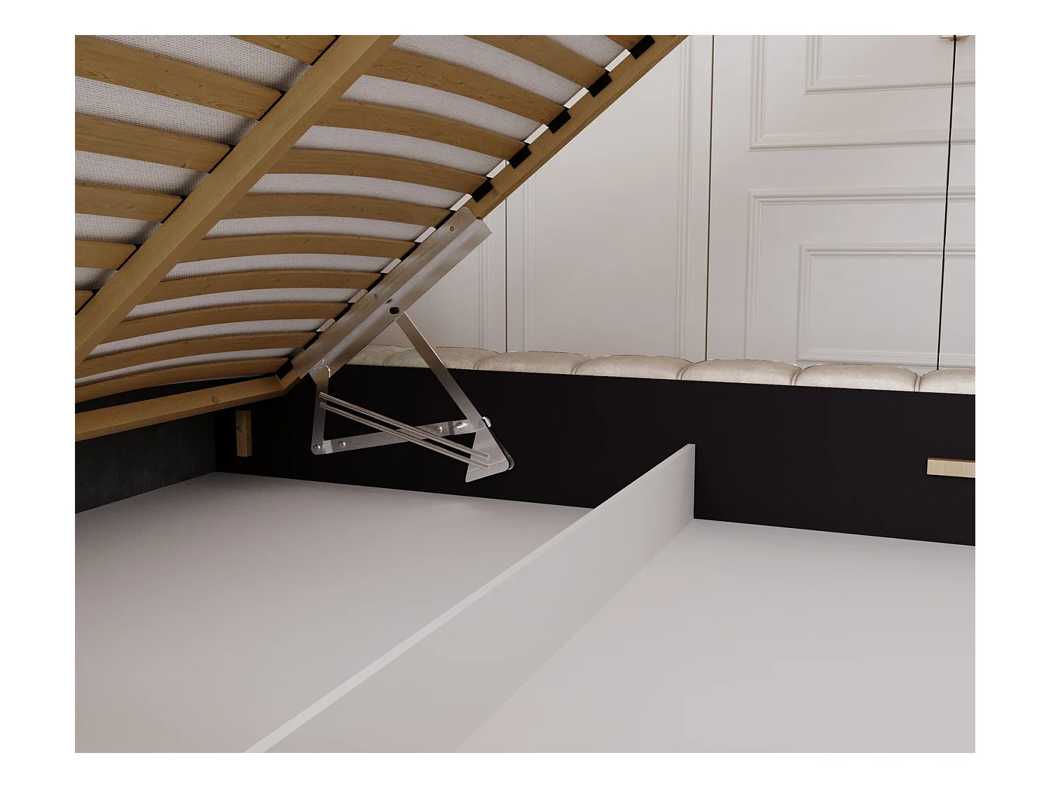 Emporius Lit avec Rangement 160x200cm Como, Lit capitonné, Lit adulte  - Mousse épaisse, tissu Velvet Beige (Whisper 2)